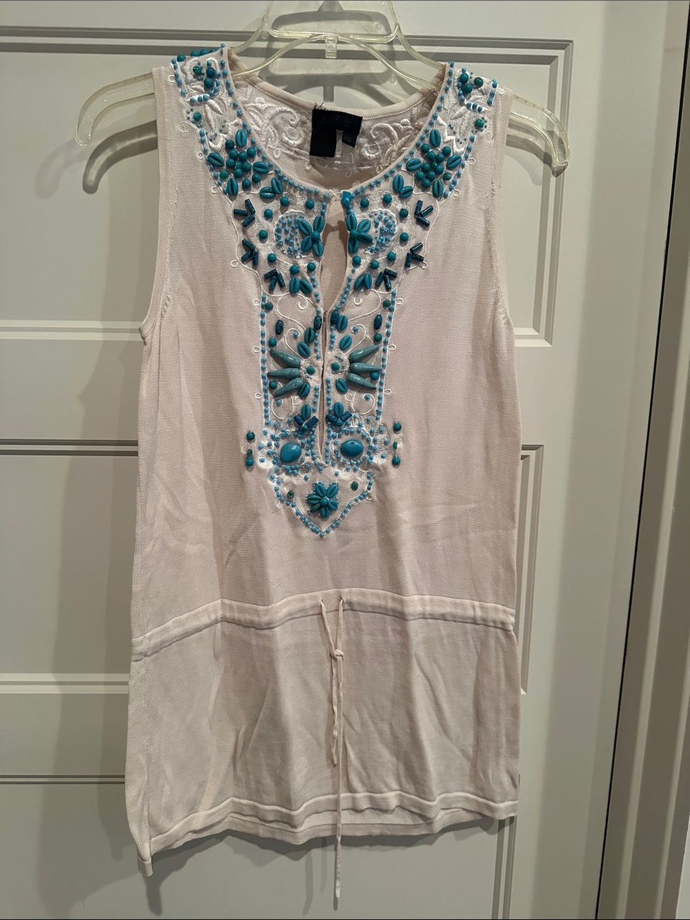 Sleeveless Tunic with Turquoise Beaded Embellishment